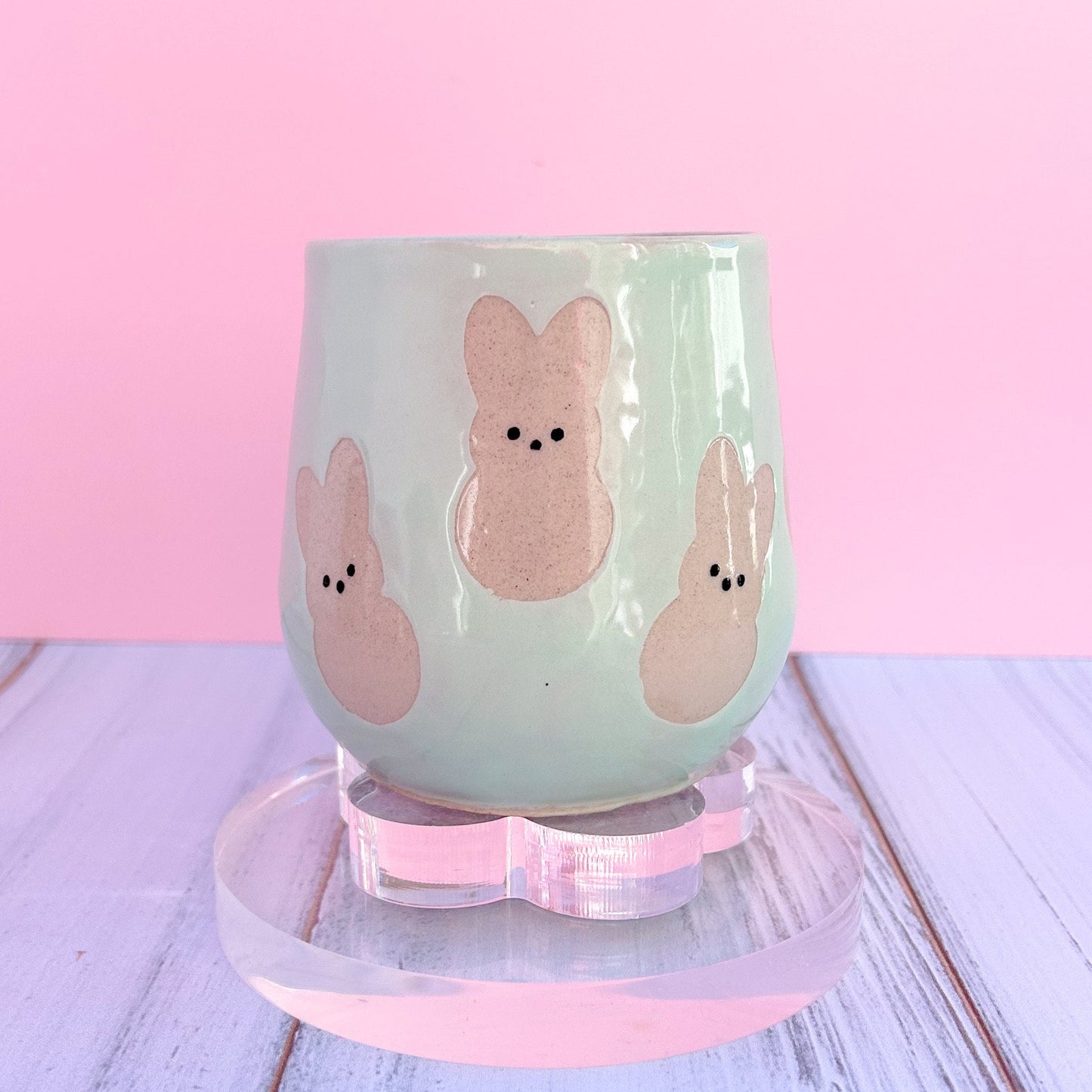 Aqua Bunny Spring Ceramic Mug, Spring Gift For Her, Retro Spring Mug, Easter Gift for Her, Cute Bunny Mug Handmade, Cute Easter Mugs