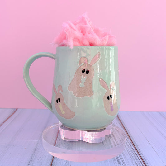 Aqua Ghost Bunny Spring Ceramic Mug, Spring Gift For Her, Retro Spring Mug, Easter Gift for Her, Cute Bunny Mug Handmade, Cute Easter Mugs