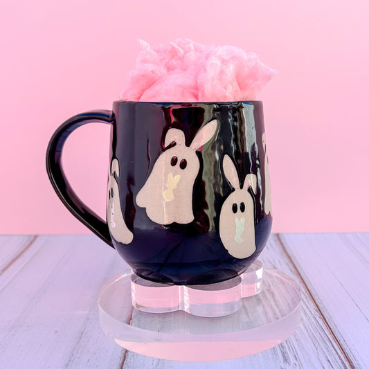 Black Ghost Bunny Spring Ceramic Mug, Spring Gift For Her, Retro Spring Mug, Easter Gift for Her, Cute Bunny Mug Handmade, Cute Easter Mugs