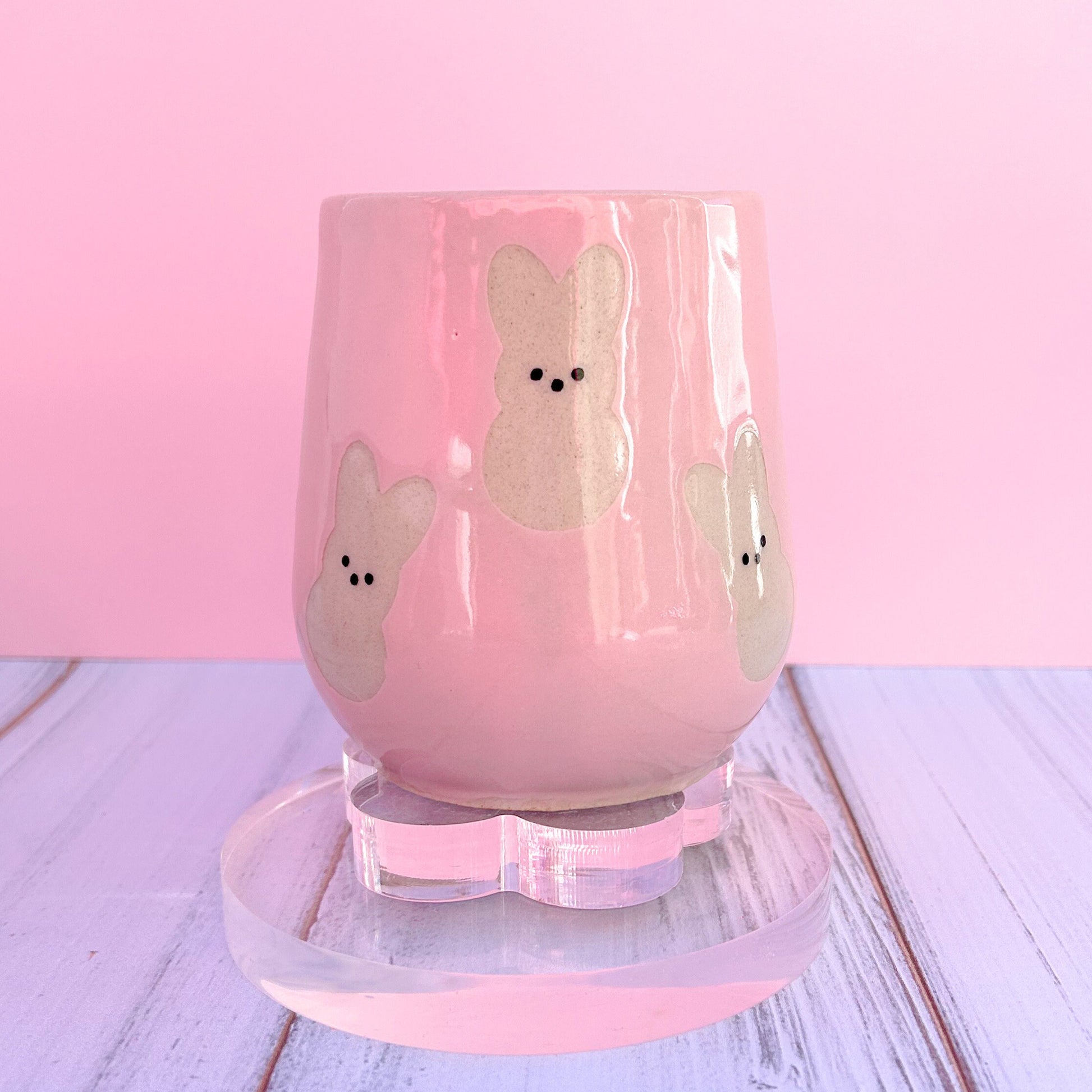 Pink Bunny Spring Ceramic Mug, Spring Gift For Her, Retro Spring Mug, Easter Gift for Her, Cute Bunny Mug Handmade, Cute Easter Mugs