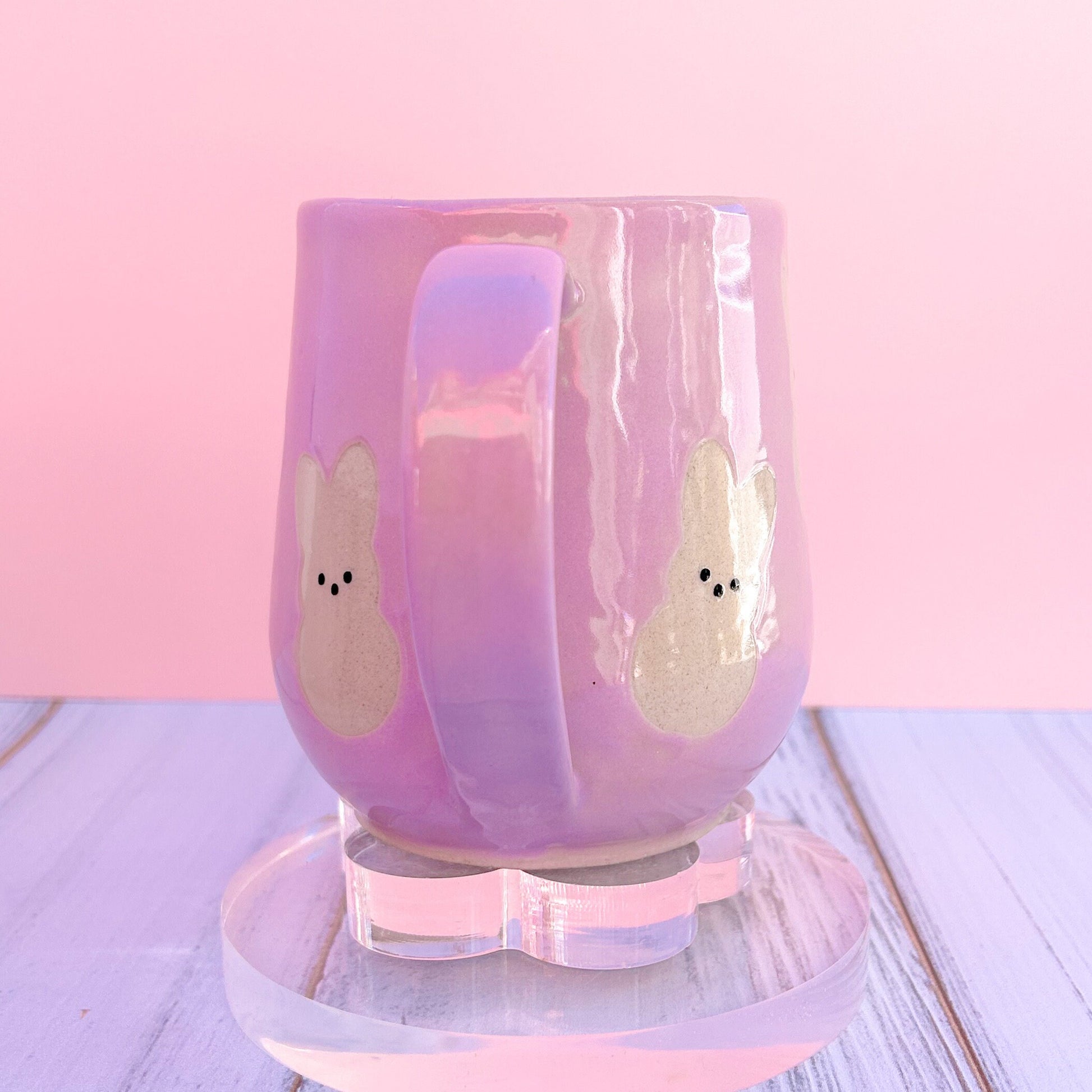 Purple Bunny Spring Ceramic Mug, Spring Gift For Her, Retro Spring Mug, Easter Gift for Her, Cute Bunny Mug Handmade, Cute Easter Mugs