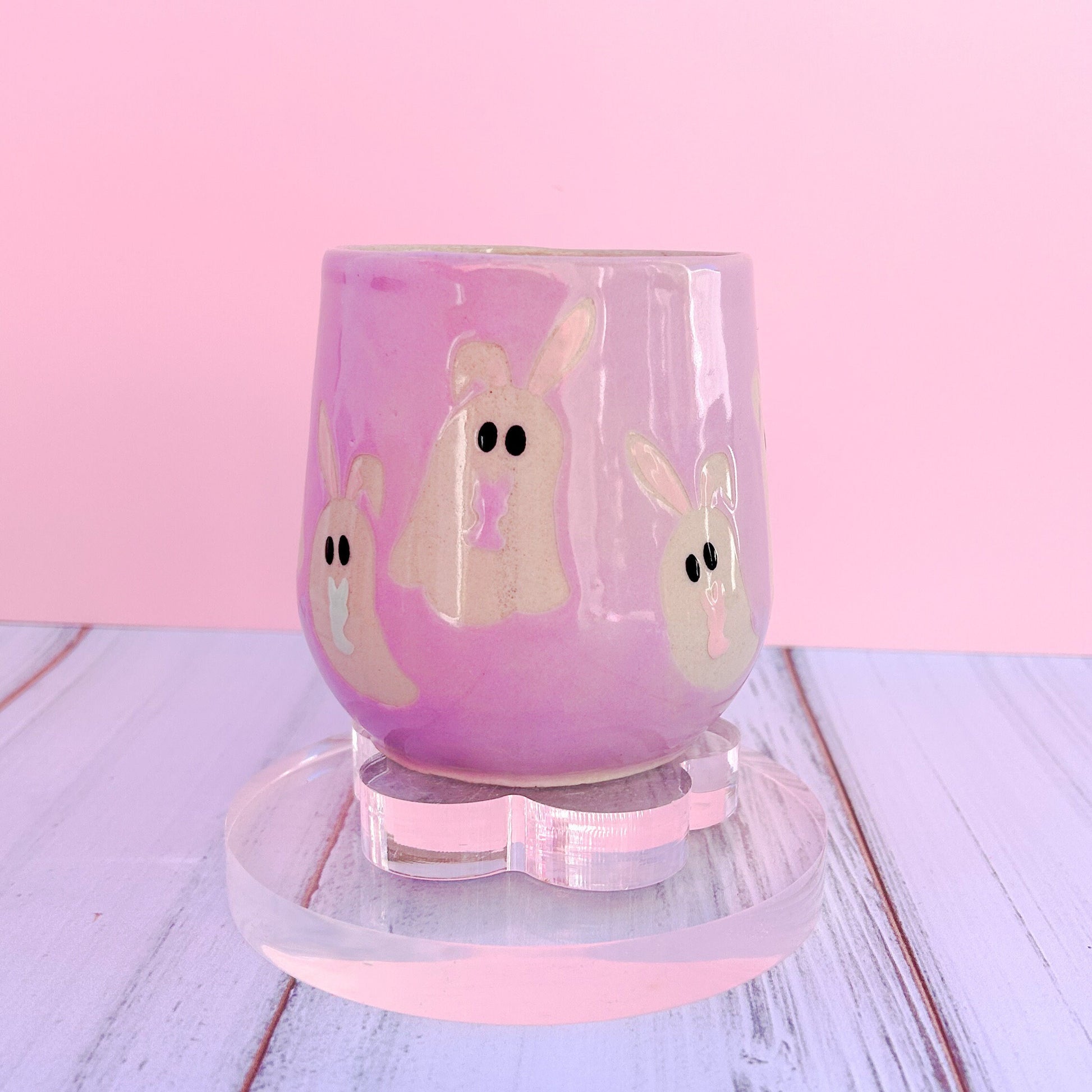 Purple Ghost Bunny Spring Ceramic Mug, Spring Gift For Her, Retro Spring Mug, Easter Gift for Her, Cute Bunny Mug Handmade, Cute Easter Mugs