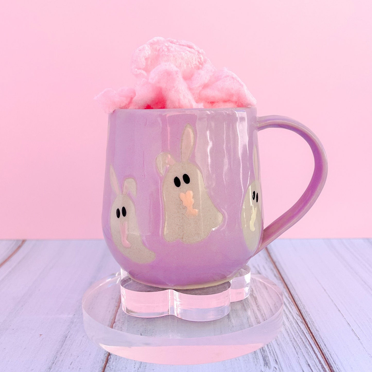 Purple Ghost Bunny Spring Ceramic Mug, Spring Gift For Her, Retro Spring Mug, Easter Gift for Her, Cute Bunny Mug Handmade, Cute Easter Mugs