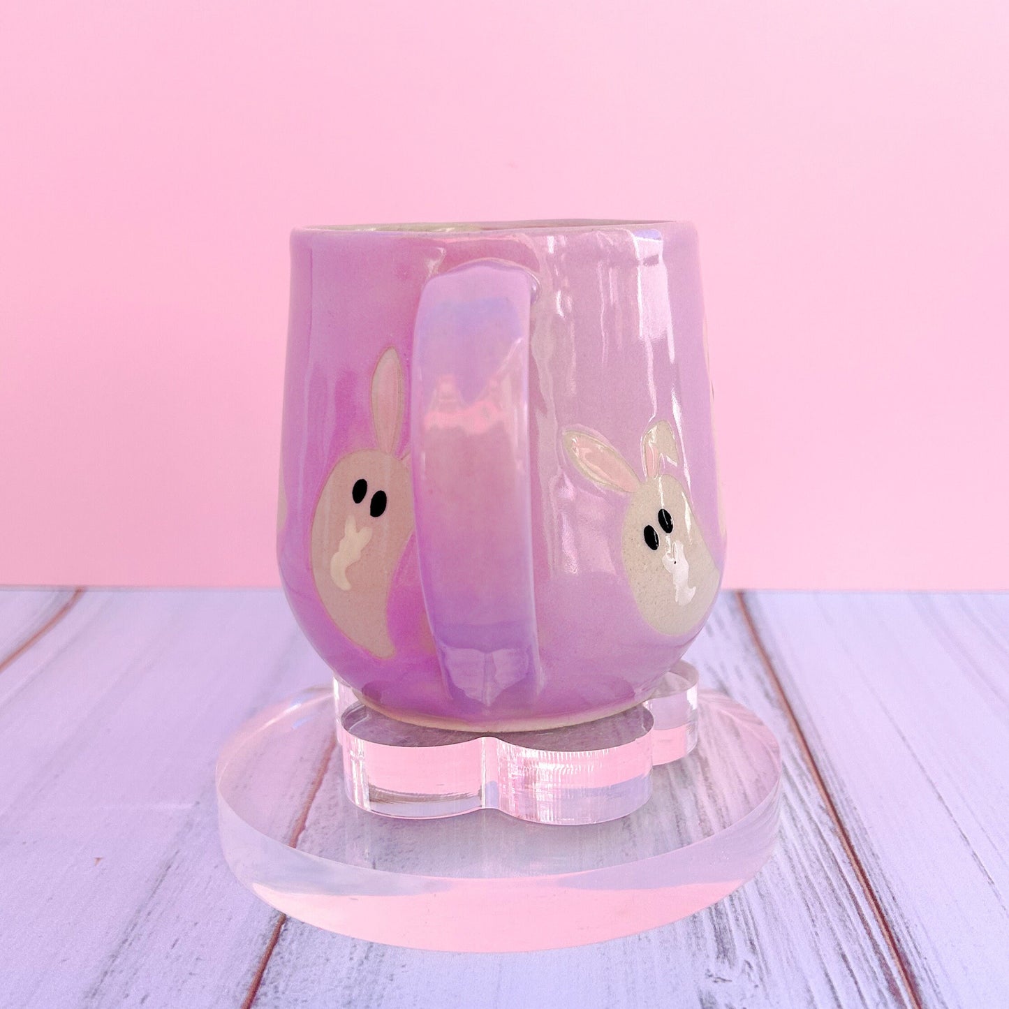 Purple Ghost Bunny Spring Ceramic Mug, Spring Gift For Her, Retro Spring Mug, Easter Gift for Her, Cute Bunny Mug Handmade, Cute Easter Mugs