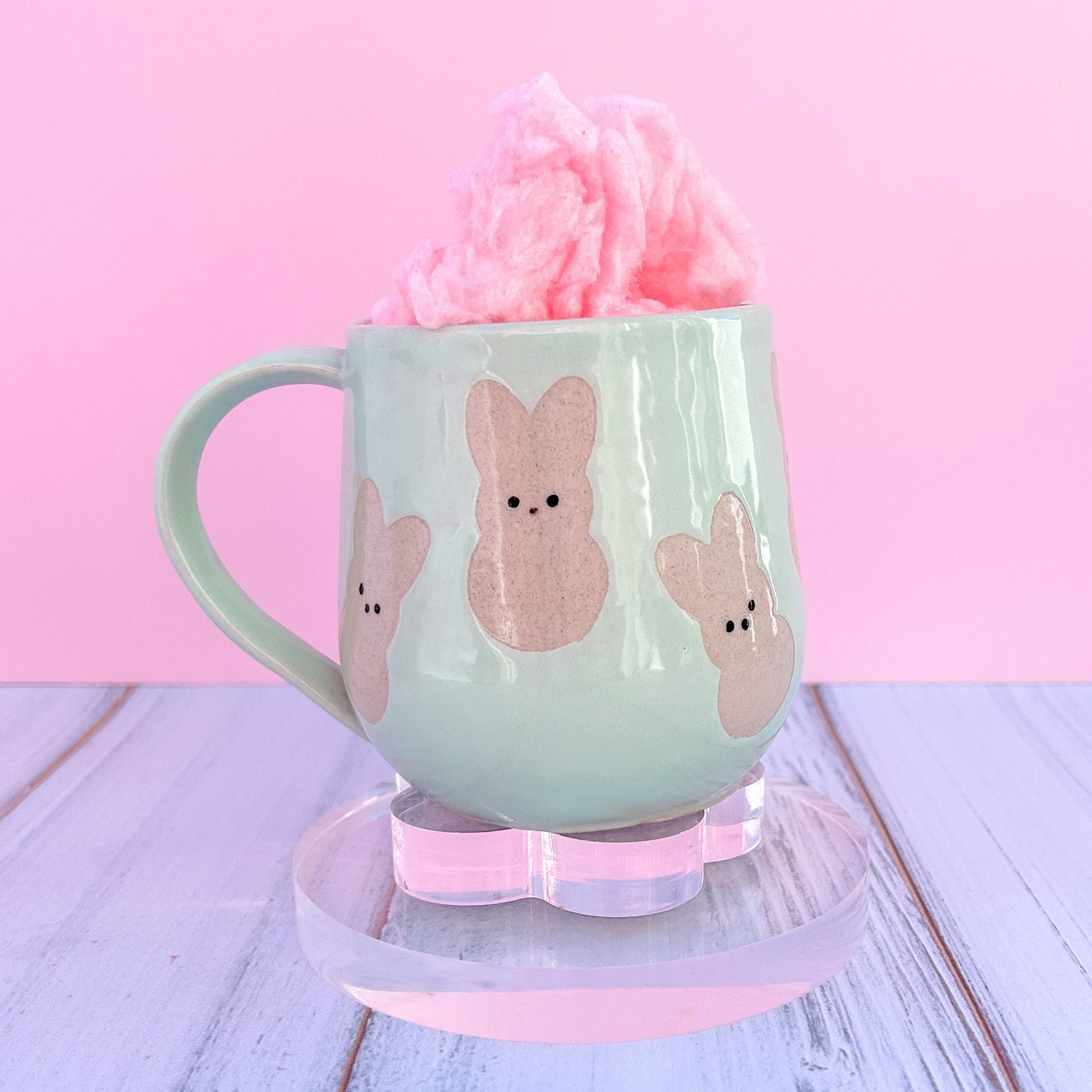 Aqua Bunny Spring Ceramic Mug, Spring Gift For Her, Retro Spring Mug, Easter Gift for Her, Cute Bunny Mug Handmade, Cute Easter Mugs