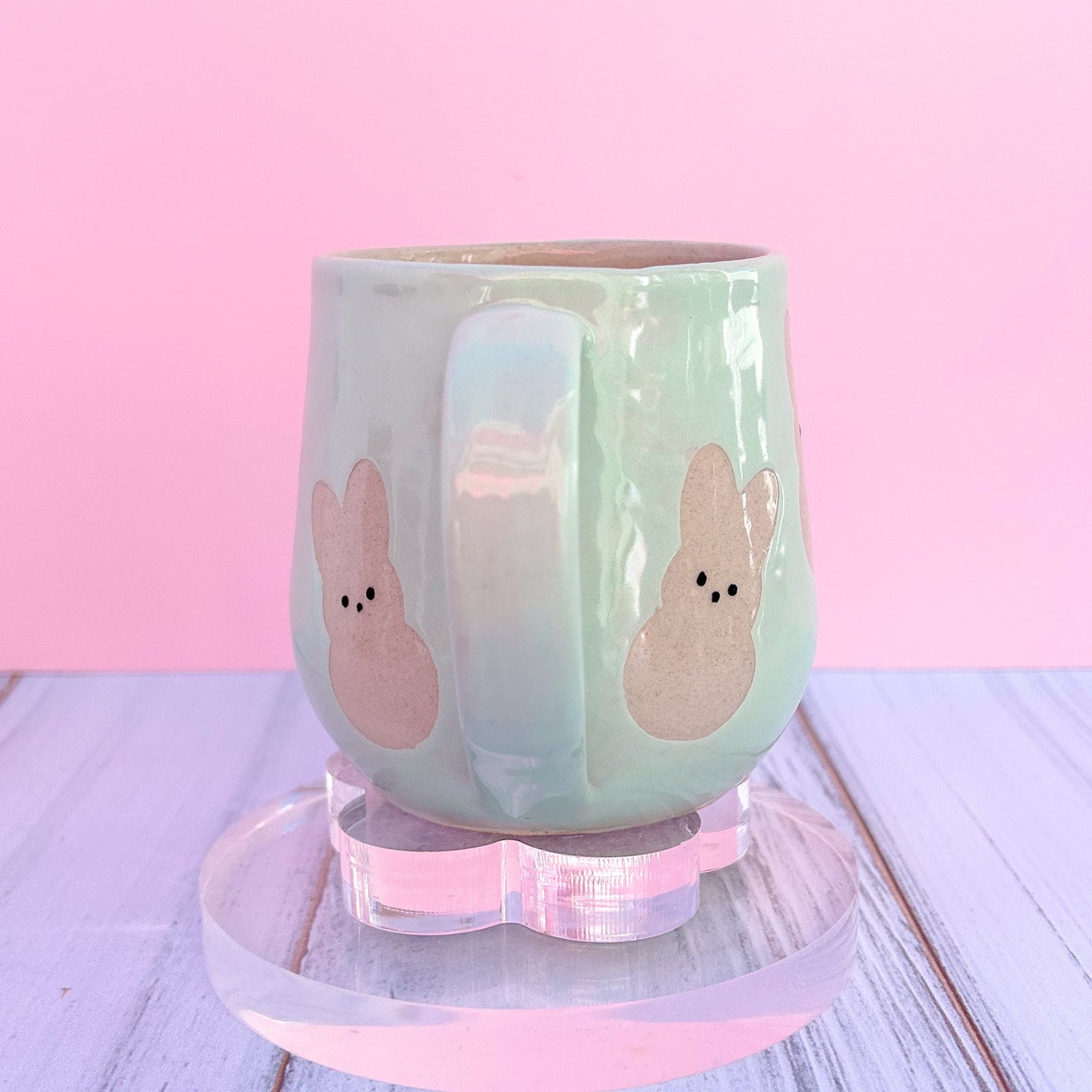 Aqua Bunny Spring Ceramic Mug, Spring Gift For Her, Retro Spring Mug, Easter Gift for Her, Cute Bunny Mug Handmade, Cute Easter Mugs