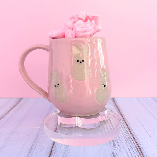 Pink Bunny Spring Ceramic Mug, Spring Gift For Her, Retro Spring Mug, Easter Gift for Her, Cute Bunny Mug Handmade, Cute Easter Mugs