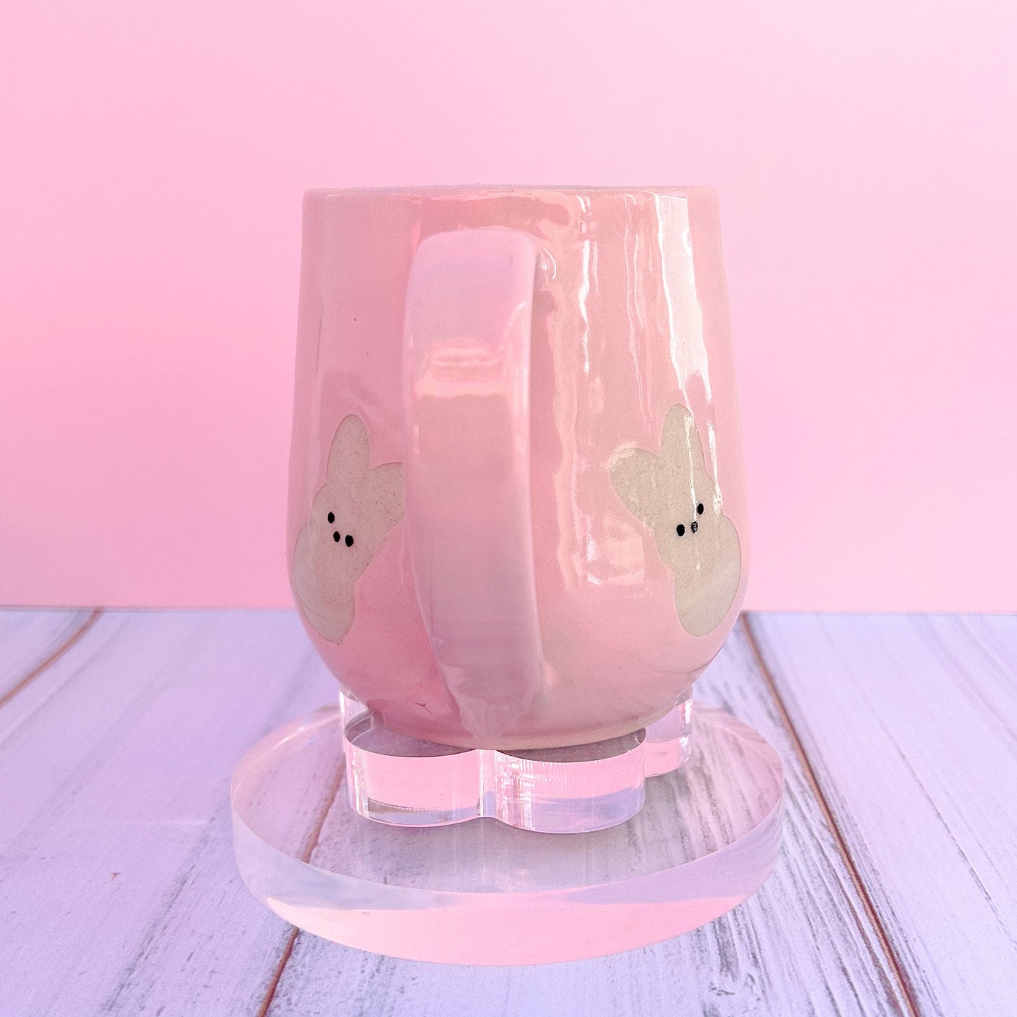 Pink Bunny Spring Ceramic Mug, Spring Gift For Her, Retro Spring Mug, Easter Gift for Her, Cute Bunny Mug Handmade, Cute Easter Mugs