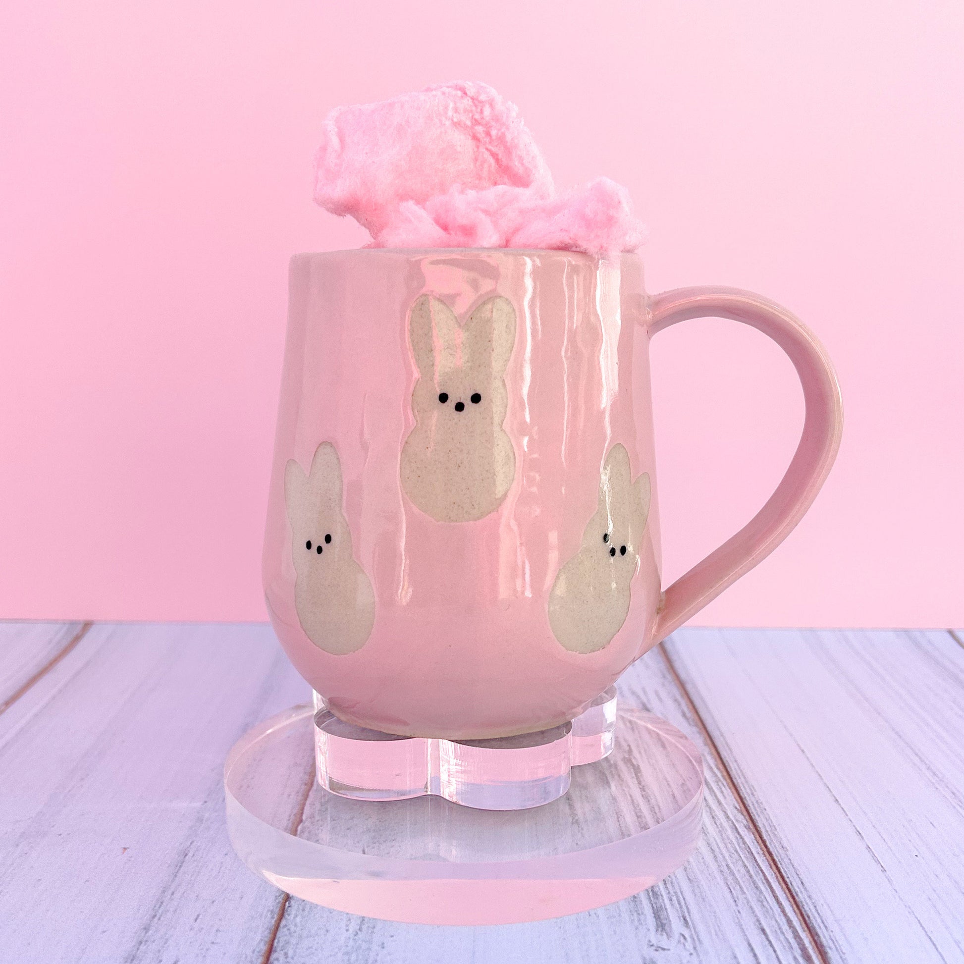 Pink Bunny Spring Ceramic Mug, Spring Gift For Her, Retro Spring Mug, Easter Gift for Her, Cute Bunny Mug Handmade, Cute Easter Mugs