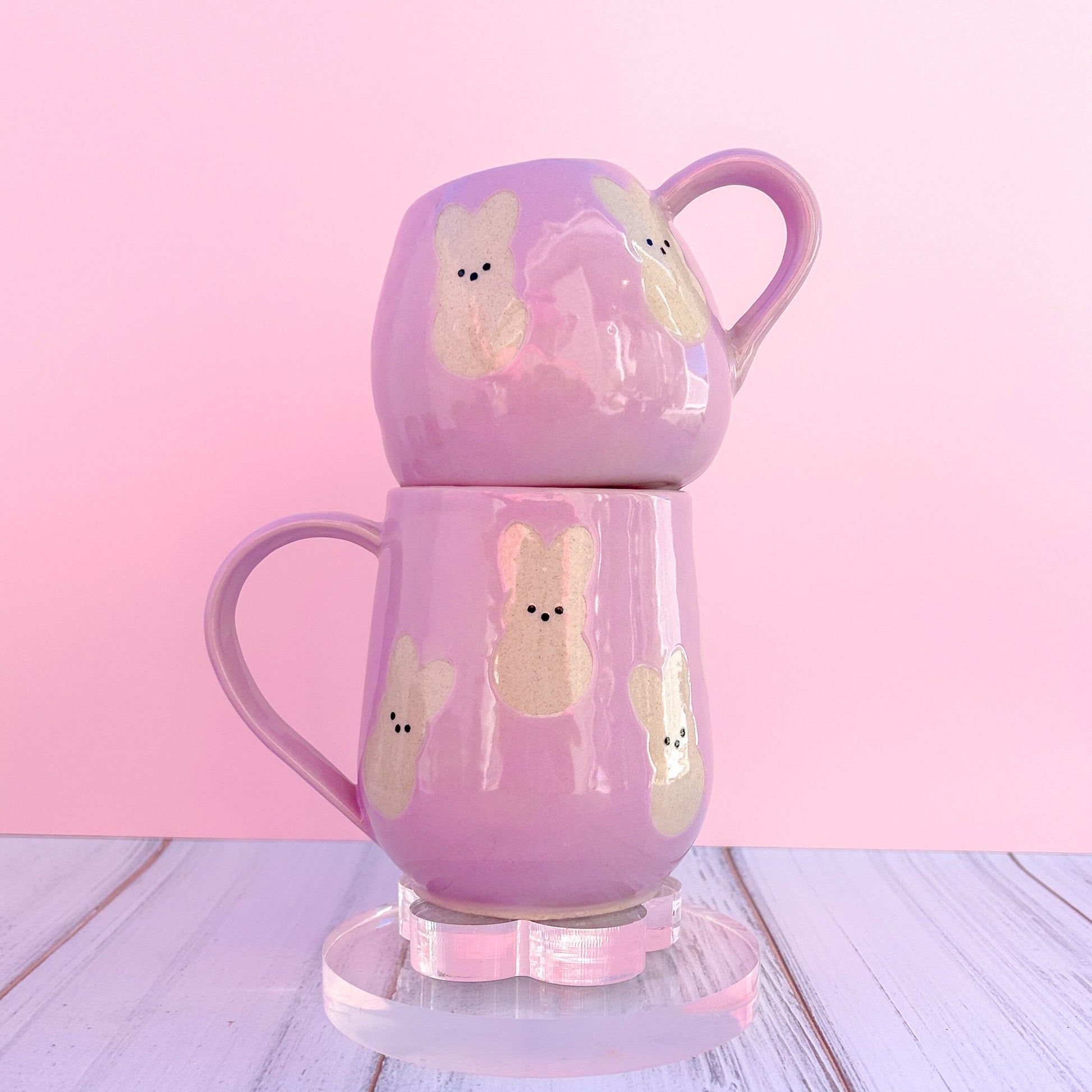 Purple Bunny Spring Ceramic Mug, Spring Gift For Her, Retro Spring Mug, Easter Gift for Her, Cute Bunny Mug Handmade, Cute Easter Mugs