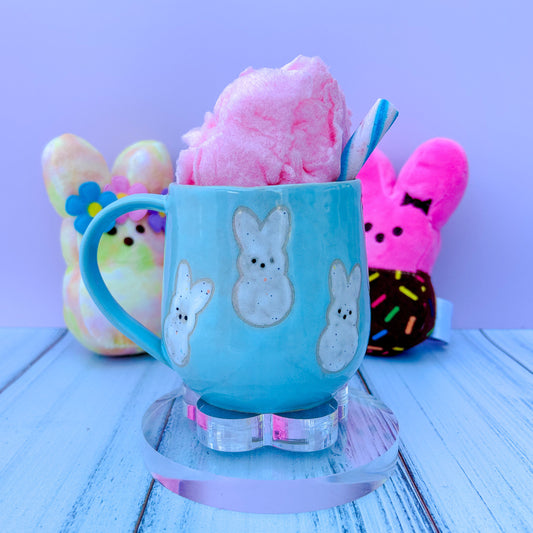 Light Blue Bunny Spring Ceramic Mug, Spring Gift For Her, Retro Spring Mug, Easter Gift for Her, Cute Bunny Mug Handmade, Cute Easter Mugs