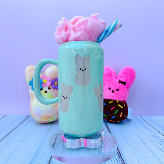 Aqua Bunny Spring Ceramic Tumbler Mug, Spring Gift For Her, Retro Spring Mug, Easter Gift for Her, Cute Bunny Mug Handmade, Cute Easter Mugs