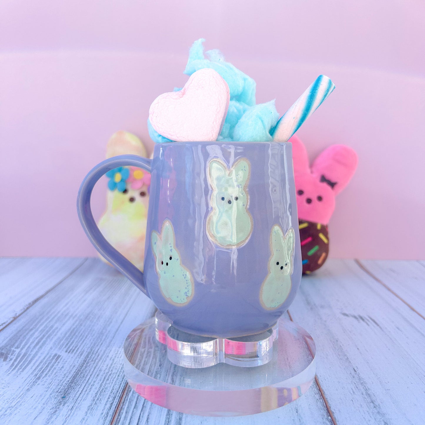 Lavender Bunny Spring Ceramic Mug, Spring Gift For Her, Retro Spring Mug, Easter Gift for Her, Cute Bunny Mug Handmade, Cute Easter Mugs