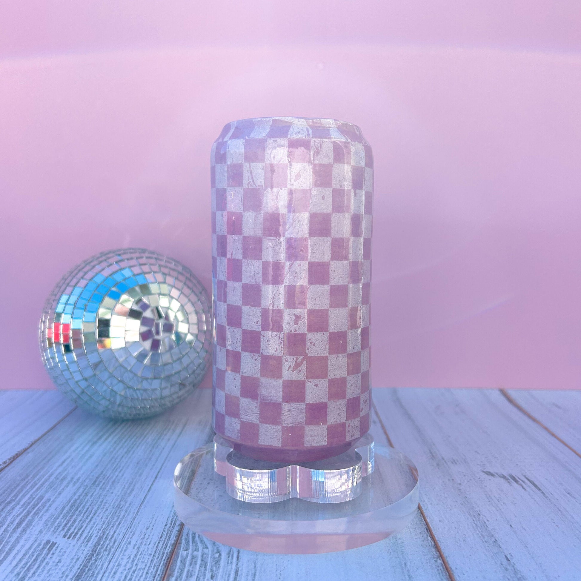 Purple Retro Checkered Tumbler With Lid, Groovy Coffee Cup, Retro Teacher Appreciation Gift, Checkerboard Mug, Teen Girl Birthday Gifts