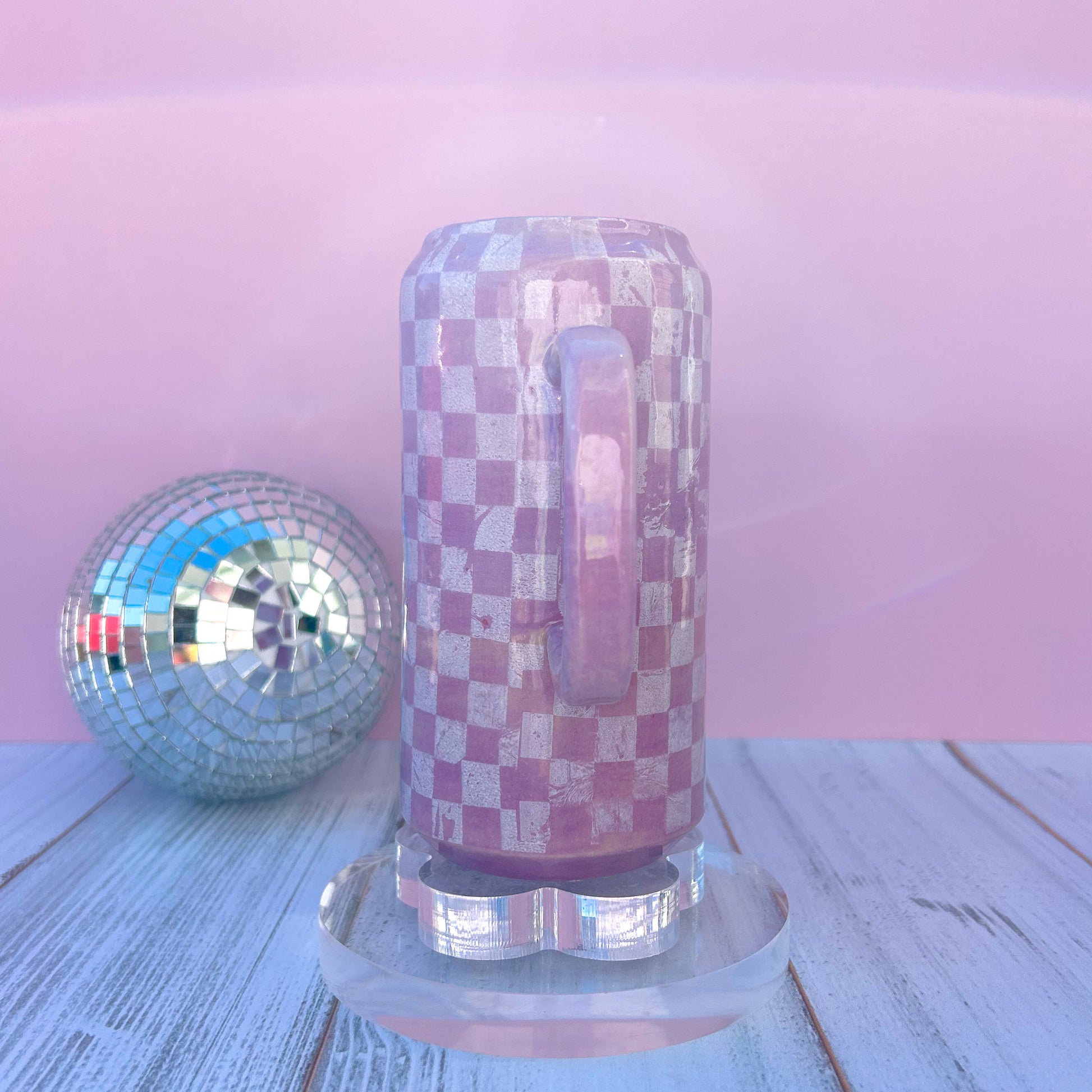 Purple Retro Checkered Tumbler With Lid, Groovy Coffee Cup, Retro Teacher Appreciation Gift, Checkerboard Mug, Teen Girl Birthday Gifts